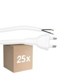 Mehrfachpackung 25x Noxion Euro Versorgungskabel - C7 Europlug + Offene Enden - Weiß 2m - 2 pole 0,75mm2