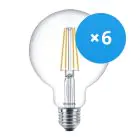 Mehrfachpackung 6x Philips klassisch LEDglobe E27 G93 7W 827 Klar | Ersatz für 60W
