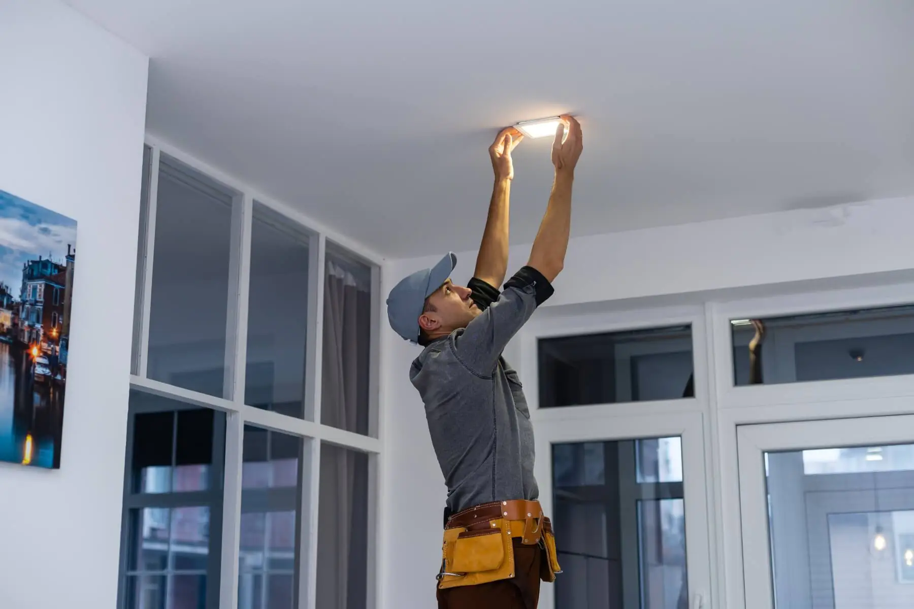 Mann h&auml;lt eine Lampe