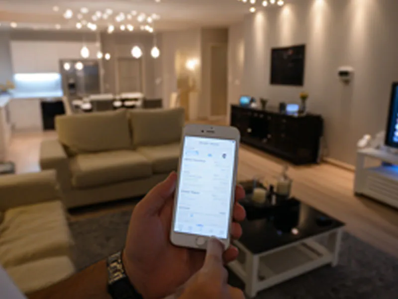 Eine Smart-Lighting-App wird über WLAN auf dem Smartphone verwendet.