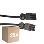 Lot 25x Noxion GST - Compatible Câble d’extension Noir - Mâle + Femelle - 1m - 3 pole 1,5mm2