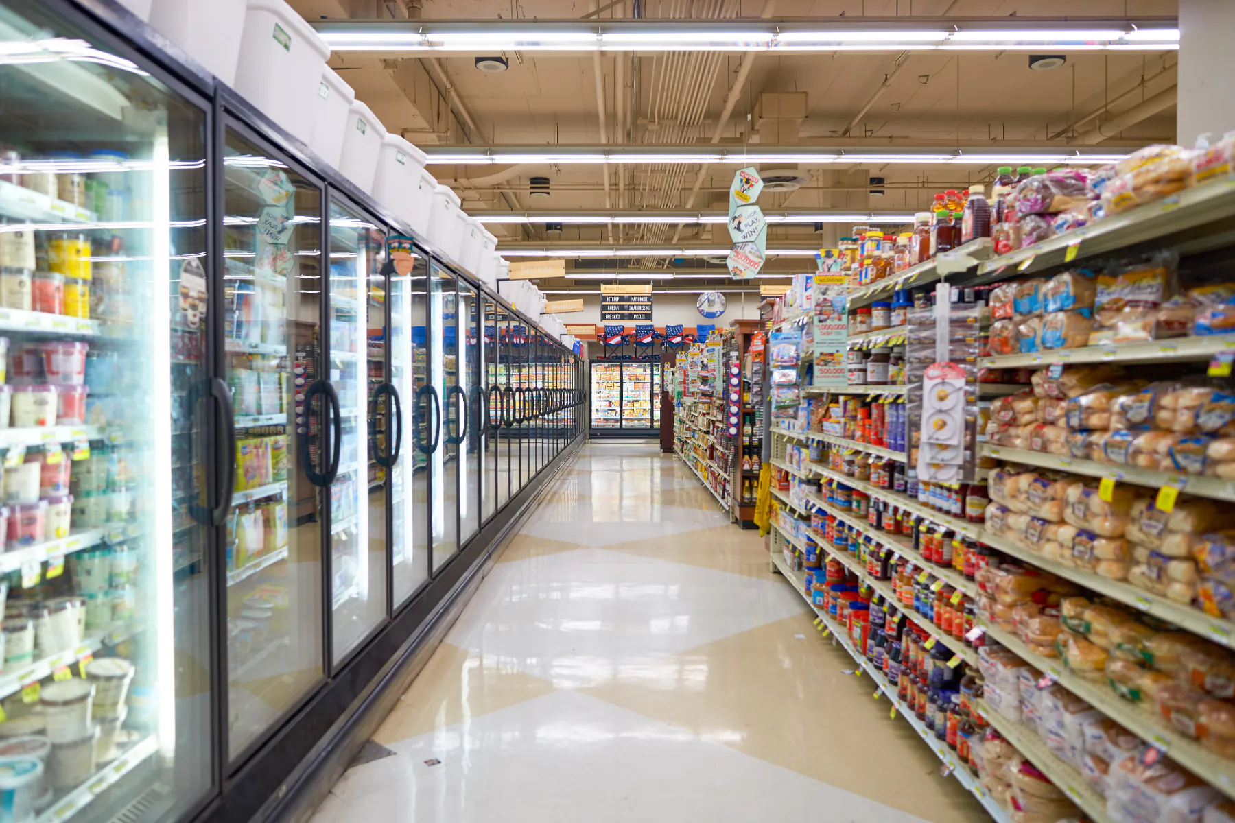shelves lighting supermarket